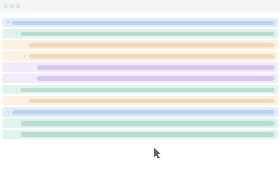 A cramped treeview of nested legal clauses, every row fixed-height and truncated to an ellipsis